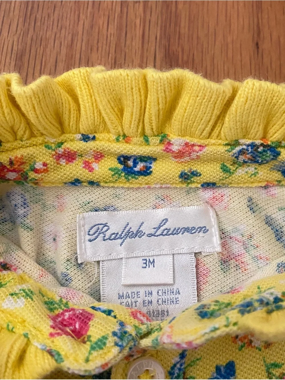 Ralph Lauren Yellow Floral Ruffle-Neck Baby Dress